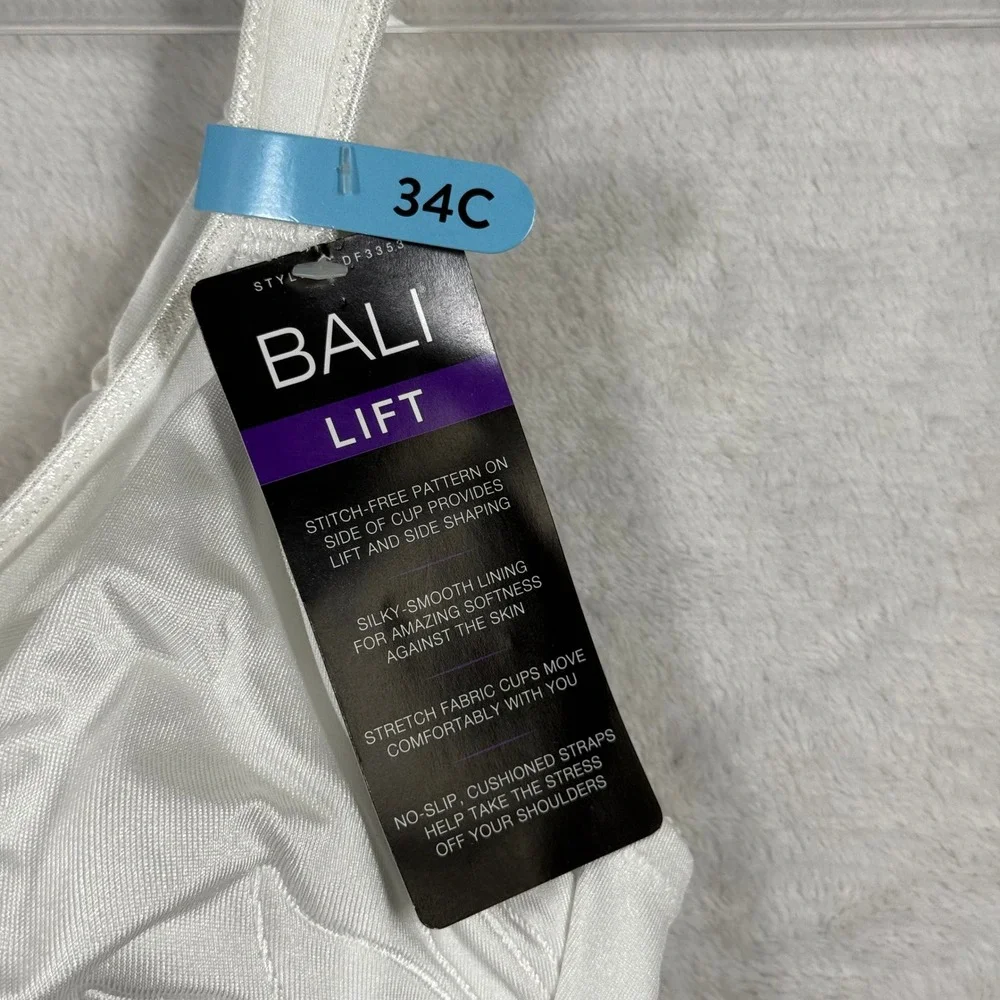 Bali Lift Underwire Bra White 34C Silky Smooth Cushioned Straps DF3353 NEW